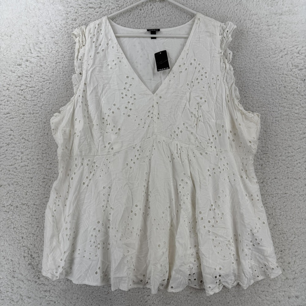Torrid Blouse Womens 4X White Eyelet Ruffle Babydoll Tunic Top 40365304 NWT
